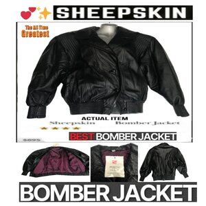 🛑 SHEEPSKIN Leather 🆒➕ BOMBER JACKET Classic Button Pockets Lined 💸BUY NOW‼️